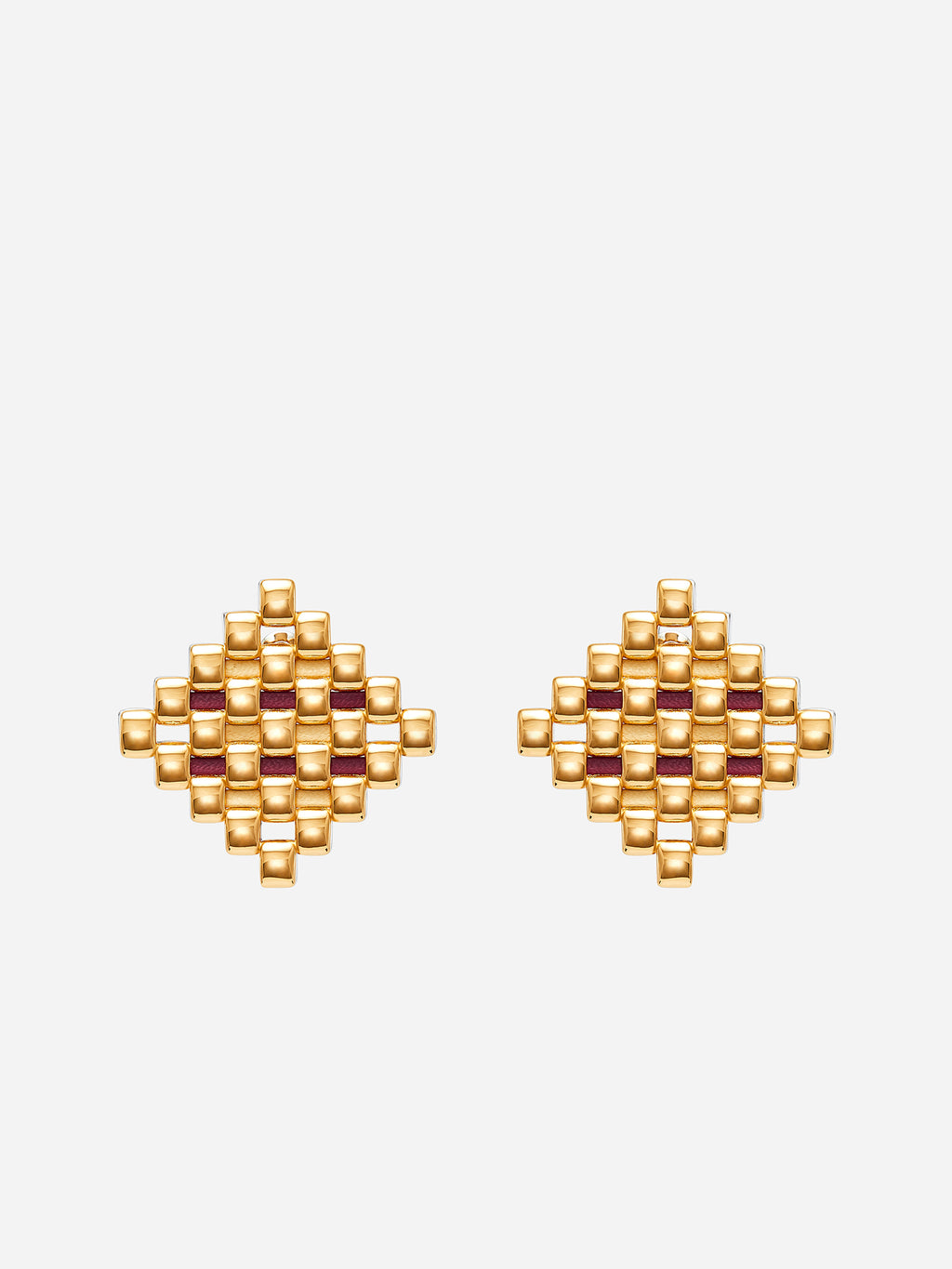LEATHER RHOMBUS STUD EARRINGS