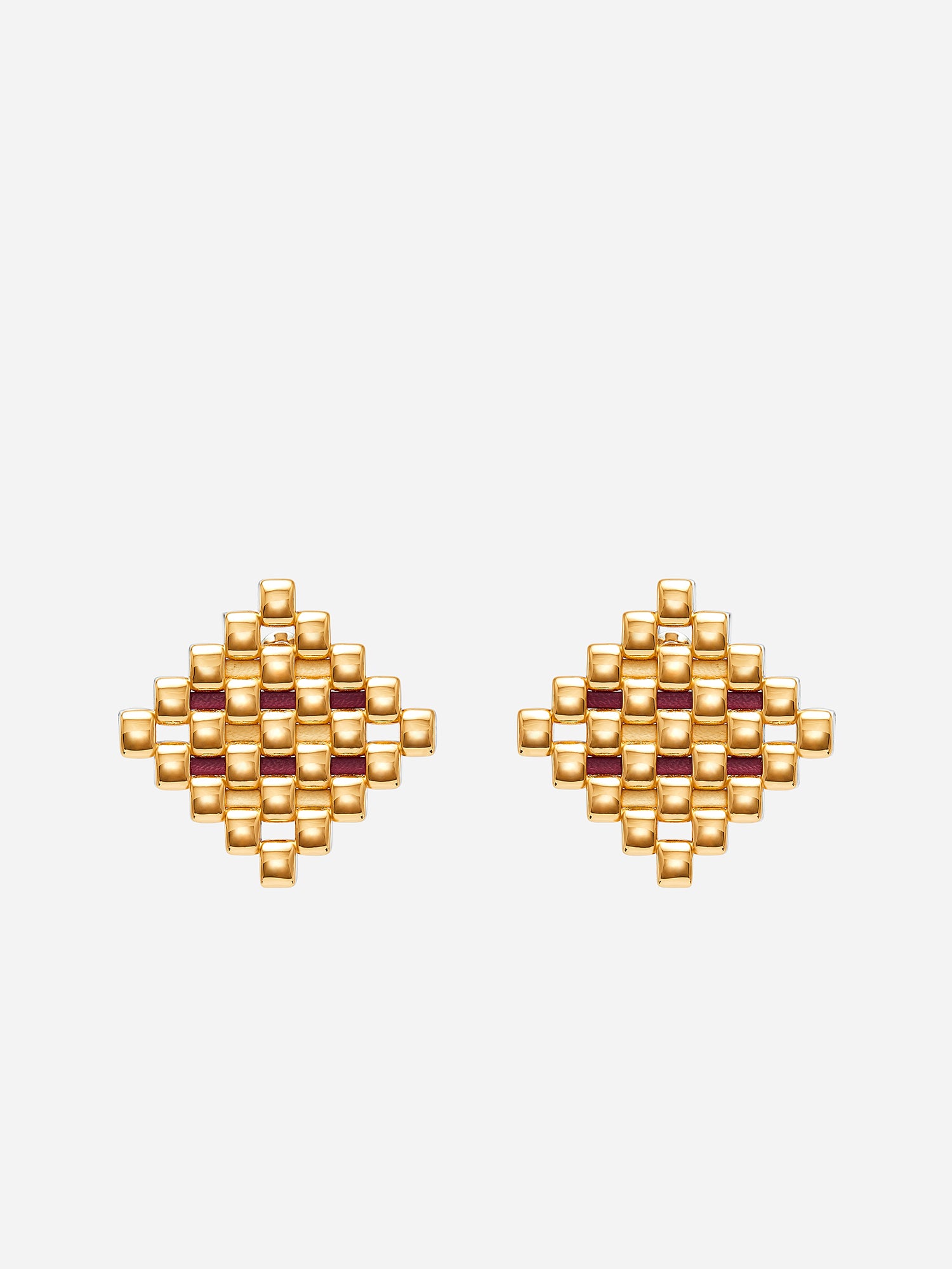 LEATHER RHOMBUS STUD EARRINGS