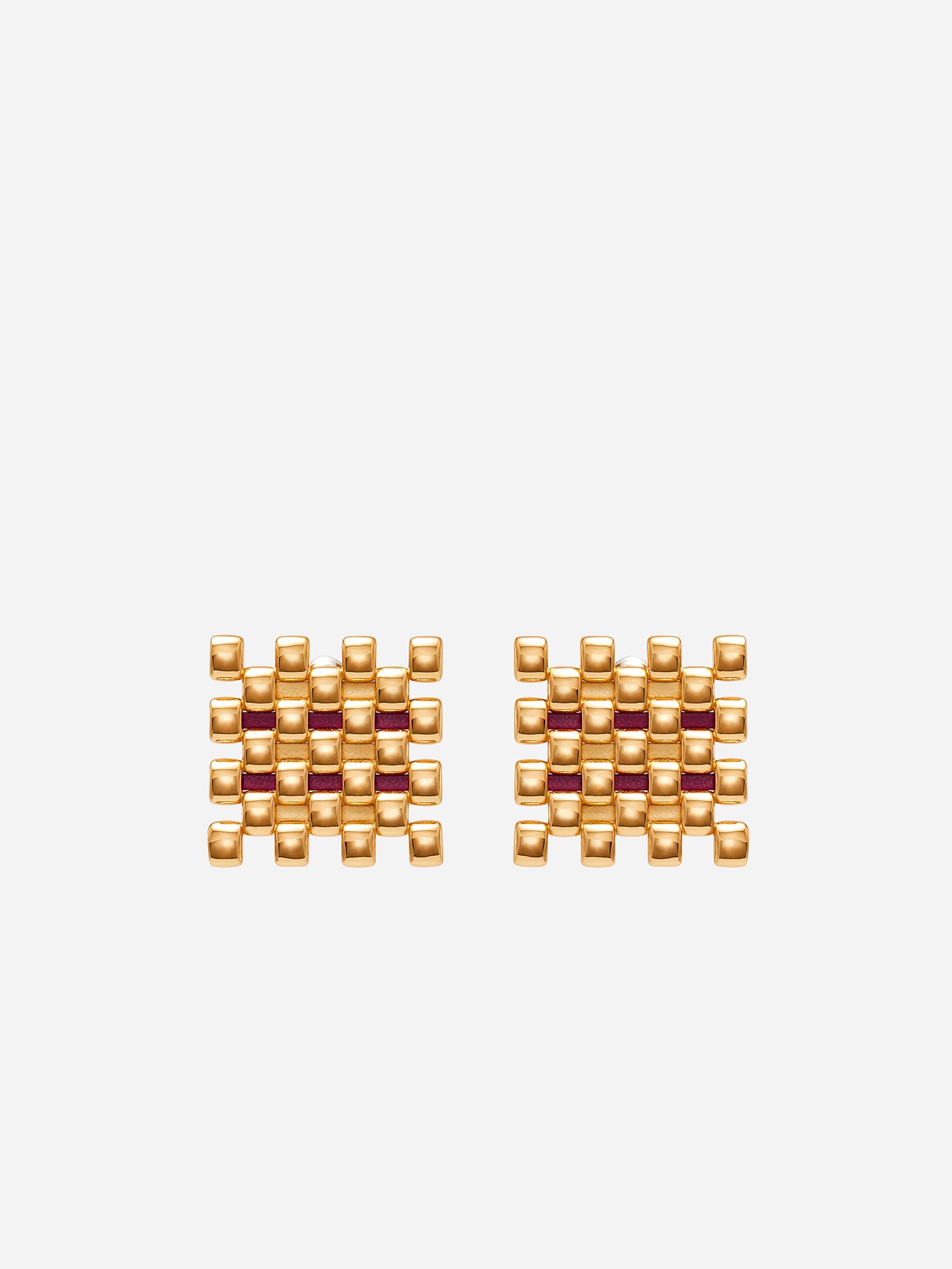 LEATHER SQUARE STUD EARRINGS