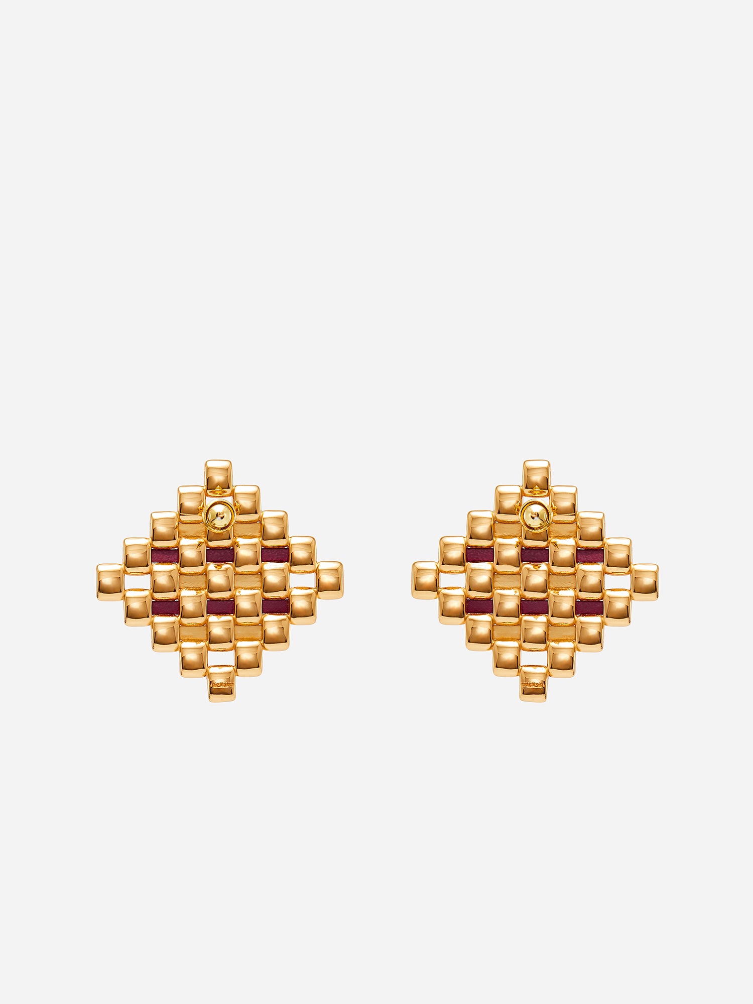 LEATHER RHOMBUS STUD EARRINGS